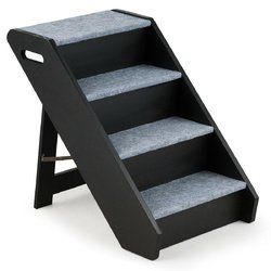 4-Step Wooden Ramp Carpeted Pet Stairs with Handle