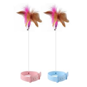 Pet Toy Multi-functional Binding Foot Table Leg Collar Feather Silicone Cat Teaser (Option: Pink And Light Blue-17to27cm)