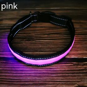 LED Luminous Dog Collar Highlight Reflective Leather Reflective Stripe Ribbon (Option: Pink-M)