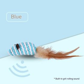 Pet Supplies Sound Grinding Feather Paper String Mouse Toy (Color: Blue)