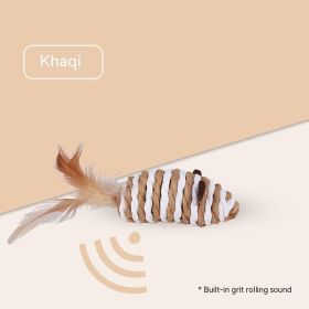 Pet Supplies Sound Grinding Feather Paper String Mouse Toy (Color: Khaki)