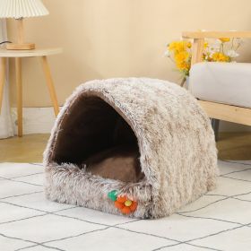 Cat Nest Semi-closed Warm House Can Be Compressed (Option: Gradient Coffee-40x40cm)