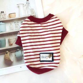 Pet Clothes Autumn New Striped Fashion Bottoming Shirt Dog Clothes (Option: Dark Red-L)