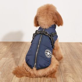 Pet Warm Dog Cotton-padded Clothes Fleece-lined Thickened Reflective Gallus (Option: Blue-S)