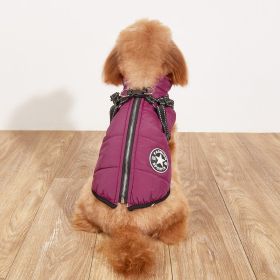 Pet Warm Dog Cotton-padded Clothes Fleece-lined Thickened Reflective Gallus (Option: Purple-5XL)